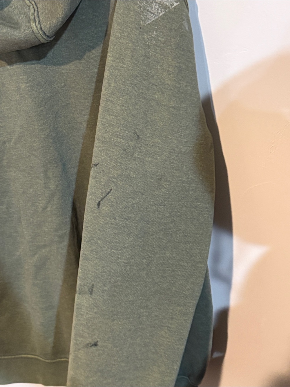 Carhartt Olive Green Crewneck Hoodie with Neon Yellow Sleeve Logo - Picture 4 of 5